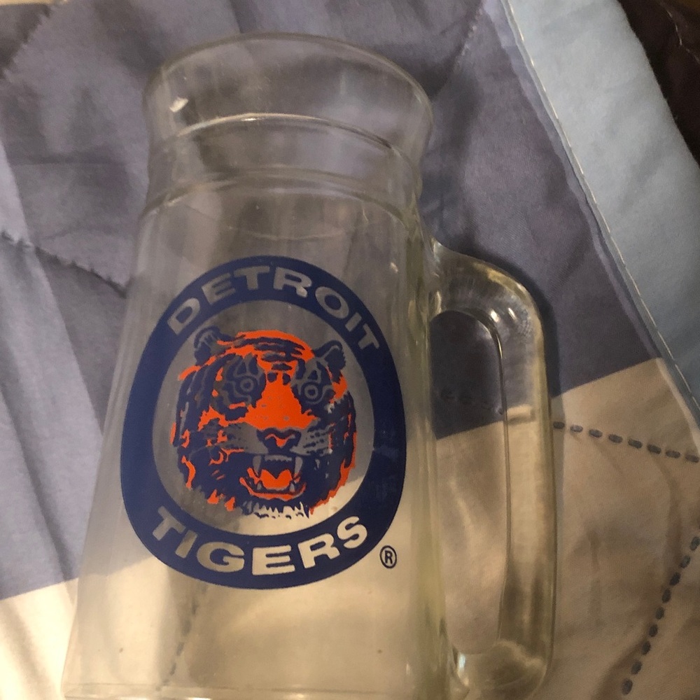Glass Beer Mug - Clear with Blue & Orange Logo